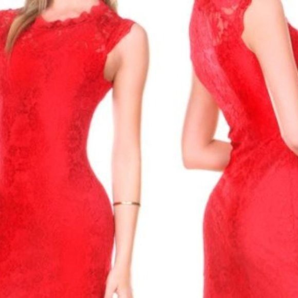 Stanzino Red Floral Lace Cap Sleeve Bodycon Dress Size Large NWT - Picture 7 of 7